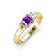 3 - Sharon 6x4 mm Emerald Cut Amethyst and Diamond Trellis Three Stone Engagement Ring 