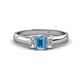 1 - Sharon 6x4 mm Emerald Cut Blue Topaz and Diamond Trellis Three Stone Engagement Ring 