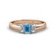 1 - Sharon 6x4 mm Emerald Cut Blue Topaz and Diamond Trellis Three Stone Engagement Ring 