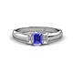 1 - Sharon 6x4 mm Emerald Cut Tanzanite and Diamond Trellis Three Stone Engagement Ring 