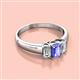 2 - Sharon 6x4 mm Emerald Cut Tanzanite and Diamond Trellis Three Stone Engagement Ring 