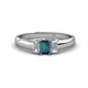 1 - Sharon 6x4 mm Emerald Cut London Blue Topaz and Diamond Trellis Three Stone Engagement Ring 