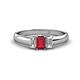 1 - Sharon 6x4 mm Emerald Cut Ruby and Diamond Trellis Three Stone Engagement Ring 