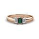 1 - Sharon 6x4 mm Emerald Cut Lab Created Alexandrite and Diamond Trellis Three Stone Engagement Ring 