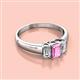 2 - Sharon 6x4 mm Emerald Cut Pink Sapphire and Diamond Trellis Three Stone Engagement Ring 