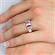 5 - Sharon 6x4 mm Emerald Cut Pink Sapphire and Diamond Trellis Three Stone Engagement Ring 