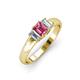 3 - Sharon 6x4 mm Emerald Cut Pink Tourmaline and Diamond Trellis Three Stone Engagement Ring 