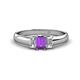 1 - Sharon 6x4 mm Emerald Cut Amethyst and Diamond Trellis Three Stone Engagement Ring 