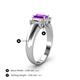 4 - Sharon 6x4 mm Emerald Cut Amethyst and Diamond Trellis Three Stone Engagement Ring 
