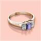 2 - Sharon 6x4 mm Emerald Cut Iolite and Diamond Trellis Three Stone Engagement Ring 