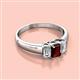 2 - Sharon 6x4 mm Emerald Cut Red Garnet and Diamond Trellis Three Stone Engagement Ring 