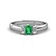 1 - Sharon 6x4 mm Emerald Cut Emerald and Diamond Trellis Three Stone Engagement Ring 