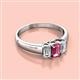 2 - Sharon 6x4 mm Emerald Cut Pink Tourmaline and Diamond Trellis Three Stone Engagement Ring 