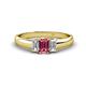 1 - Sharon 6x4 mm Emerald Cut Pink Tourmaline and Diamond Trellis Three Stone Engagement Ring 