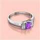 2 - Sharon 6x4 mm Emerald Cut Amethyst and Diamond Trellis Three Stone Engagement Ring 