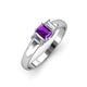 3 - Sharon 6x4 mm Emerald Cut Amethyst and Diamond Trellis Three Stone Engagement Ring 