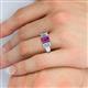 5 - Sharon 6x4 mm Emerald Cut Amethyst and Diamond Trellis Three Stone Engagement Ring 