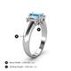 4 - Sharon 6x4 mm Emerald Cut Blue Topaz and Diamond Trellis Three Stone Engagement Ring 