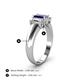 4 - Sharon 6x4 mm Emerald Cut Iolite and Diamond Trellis Three Stone Engagement Ring 