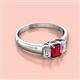 2 - Sharon 6x4 mm Emerald Cut Ruby and Diamond Trellis Three Stone Engagement Ring 