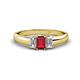 1 - Sharon 6x4 mm Emerald Cut Ruby and Diamond Trellis Three Stone Engagement Ring 