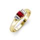 3 - Sharon 6x4 mm Emerald Cut Ruby and Diamond Trellis Three Stone Engagement Ring 