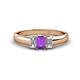 1 - Sharon 6x4 mm Emerald Cut Amethyst and Lab Grown Diamond Trellis Three Stone Engagement Ring 