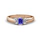 1 - Sharon 6x4 mm Emerald Cut Tanzanite and Lab Grown Diamond Trellis Three Stone Engagement Ring 