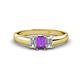 1 - Sharon 6x4 mm Emerald Cut Amethyst and Lab Grown Diamond Trellis Three Stone Engagement Ring 