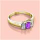2 - Sharon 6x4 mm Emerald Cut Amethyst and Lab Grown Diamond Trellis Three Stone Engagement Ring 