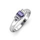 3 - Sharon 6x4 mm Emerald Cut Iolite and Lab Grown Diamond Trellis Three Stone Engagement Ring 