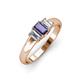 3 - Sharon 6x4 mm Emerald Cut Iolite and Lab Grown Diamond Trellis Three Stone Engagement Ring 