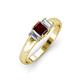 3 - Sharon 6x4 mm Emerald Cut Red Garnet and Lab Grown Diamond Trellis Three Stone Engagement Ring 
