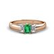 1 - Sharon 6x4 mm Emerald Cut Emerald and Lab Grown Diamond Trellis Three Stone Engagement Ring 