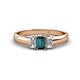 1 - Sharon 6x4 mm Emerald Cut London Blue Topaz and Lab Grown Diamond Trellis Three Stone Engagement Ring 