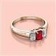 2 - Sharon 6x4 mm Emerald Cut Ruby and Lab Grown Diamond Trellis Three Stone Engagement Ring 