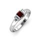 3 - Sharon 6x4 mm Emerald Cut Red Garnet and Lab Grown Diamond Trellis Three Stone Engagement Ring 