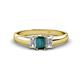 1 - Sharon 6x4 mm Emerald Cut London Blue Topaz and Lab Grown Diamond Trellis Three Stone Engagement Ring 