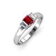 3 - Sharon 6x4 mm Emerald Cut Ruby and Lab Grown Diamond Trellis Three Stone Engagement Ring 