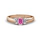 1 - Sharon 6x4 mm Emerald Cut Pink Sapphire and Lab Grown Diamond Trellis Three Stone Engagement Ring 