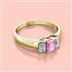 2 - Sharon 6x4 mm Emerald Cut Pink Sapphire and Lab Grown Diamond Trellis Three Stone Engagement Ring 