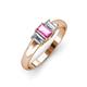 3 - Sharon 6x4 mm Emerald Cut Pink Sapphire and Lab Grown Diamond Trellis Three Stone Engagement Ring 