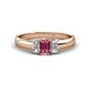 1 - Sharon 6x4 mm Emerald Cut Pink Tourmaline and Lab Grown Diamond Trellis Three Stone Engagement Ring 
