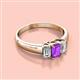 2 - Sharon 6x4 mm Emerald Cut Amethyst and Lab Grown Diamond Trellis Three Stone Engagement Ring 