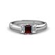 1 - Sharon 6x4 mm Emerald Cut Red Garnet and Lab Grown Diamond Trellis Three Stone Engagement Ring 