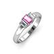 3 - Sharon 6x4 mm Emerald Cut Pink Sapphire and Lab Grown Diamond Trellis Three Stone Engagement Ring 