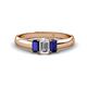 1 - Sharon 6x4 mm Emerald Cut Diamond and Blue Sapphire Trellis Three Stone Engagement Ring 