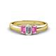1 - Sharon 6x4 mm Emerald Cut Diamond and Pink Sapphire Trellis Three Stone Engagement Ring 