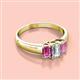 2 - Sharon 6x4 mm Emerald Cut Diamond and Pink Sapphire Trellis Three Stone Engagement Ring 