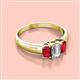 2 - Sharon 6x4 mm Emerald Cut Diamond and Ruby Trellis Three Stone Engagement Ring 
